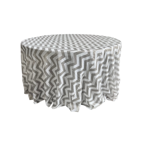 CHEVRON TABLECLOTH WHITE WITH SILVER