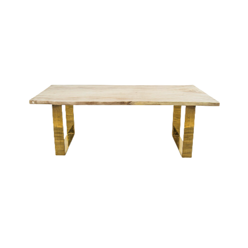 MESA RECT. MARIANA TOPE EN MADERA PATA DORADA 63''