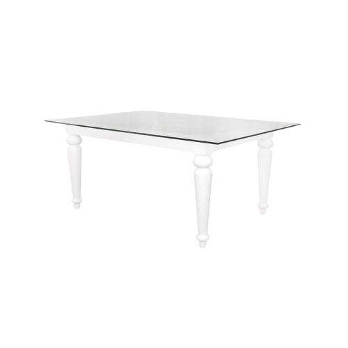 WHITE-LEG TABLE WITH TOP IN CRYSTAL 44X66