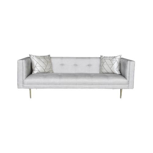 SOFA CANCILLER 2P EN TELA GRIS PLATA Y PATAS DORADA