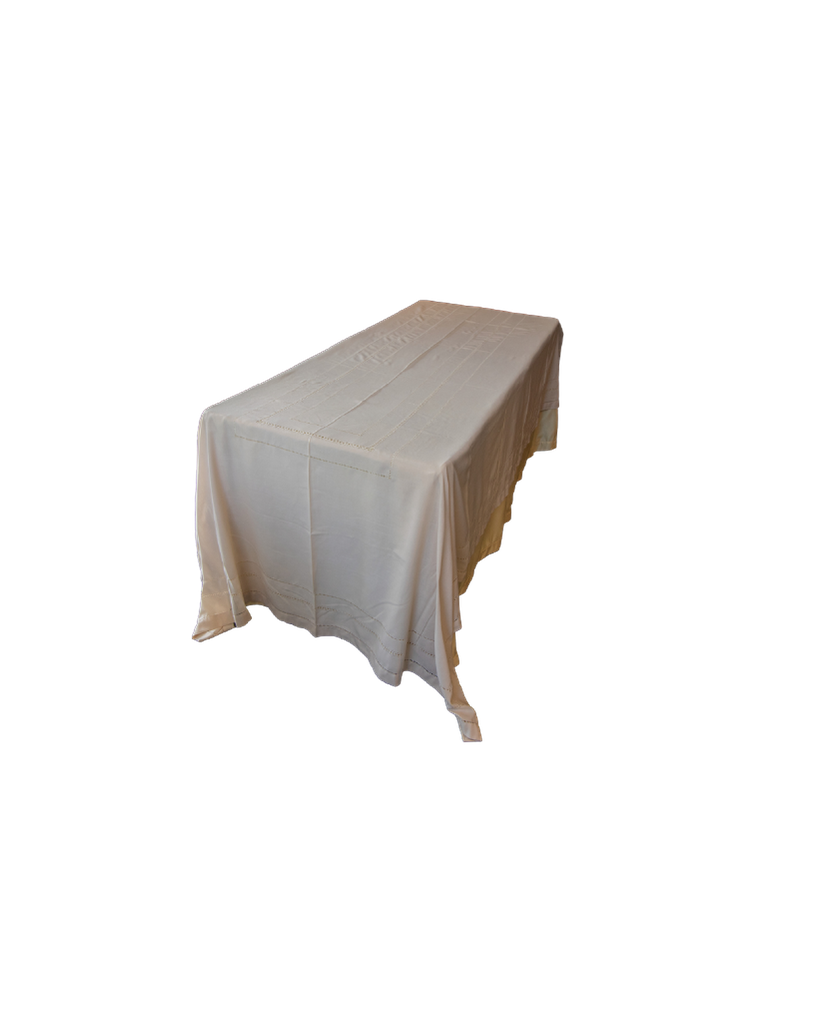 BUFFET TOPPER IN EMBROIDERED CREAM LINEN NEW