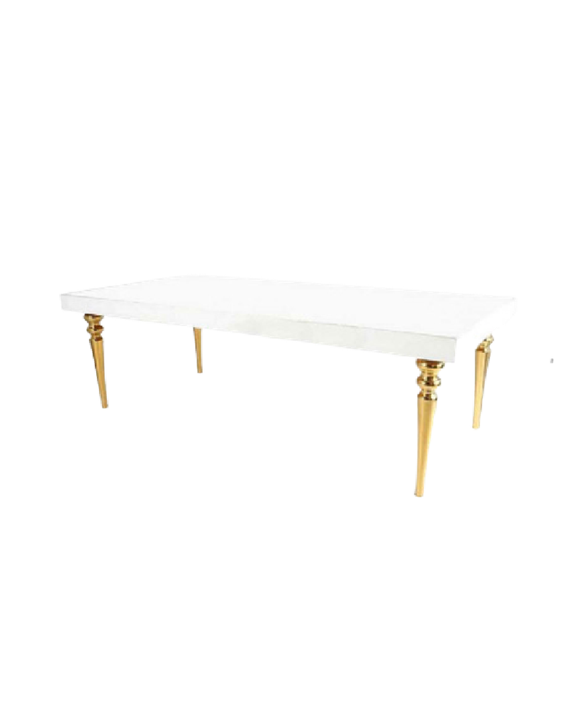 VANITY TABLE RECT LEG TURNED GOLD TOP  WHITE  79’’X39