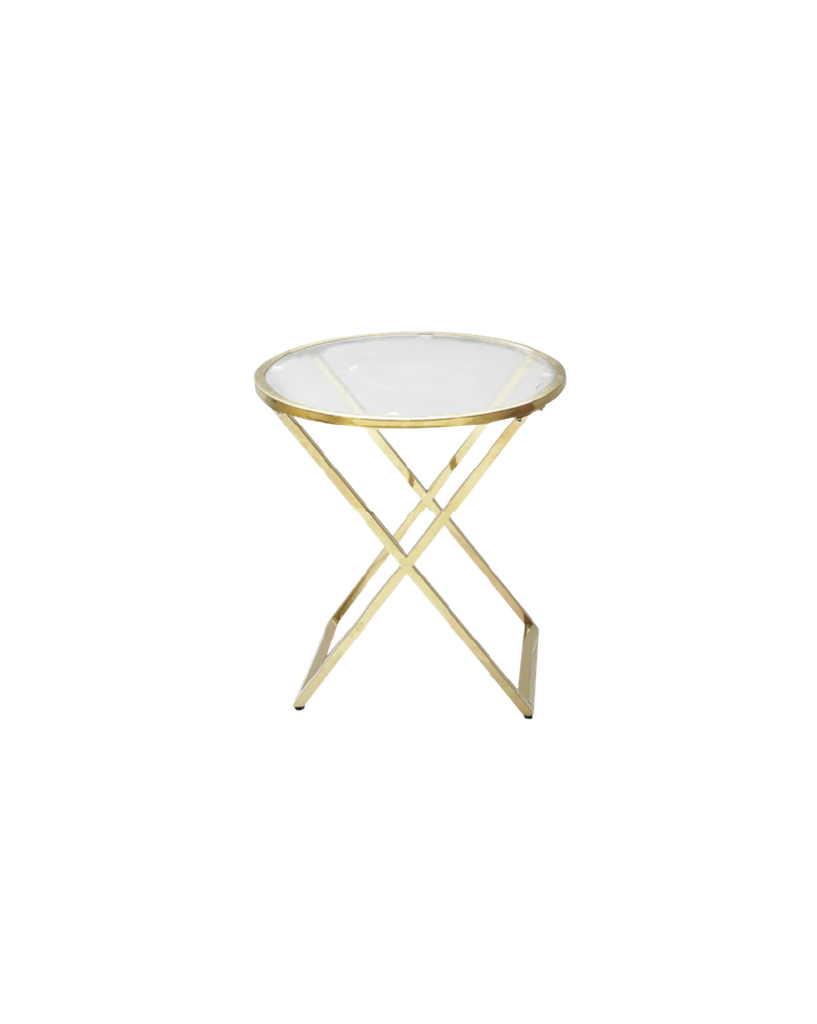 MESA LATERAL RED CON TOPE EN CRISTAL Y BASE DORADA
