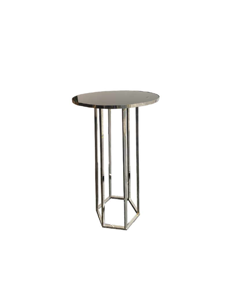 MESA DE BAR HEXAGONAL PLATEADA 24''X43''