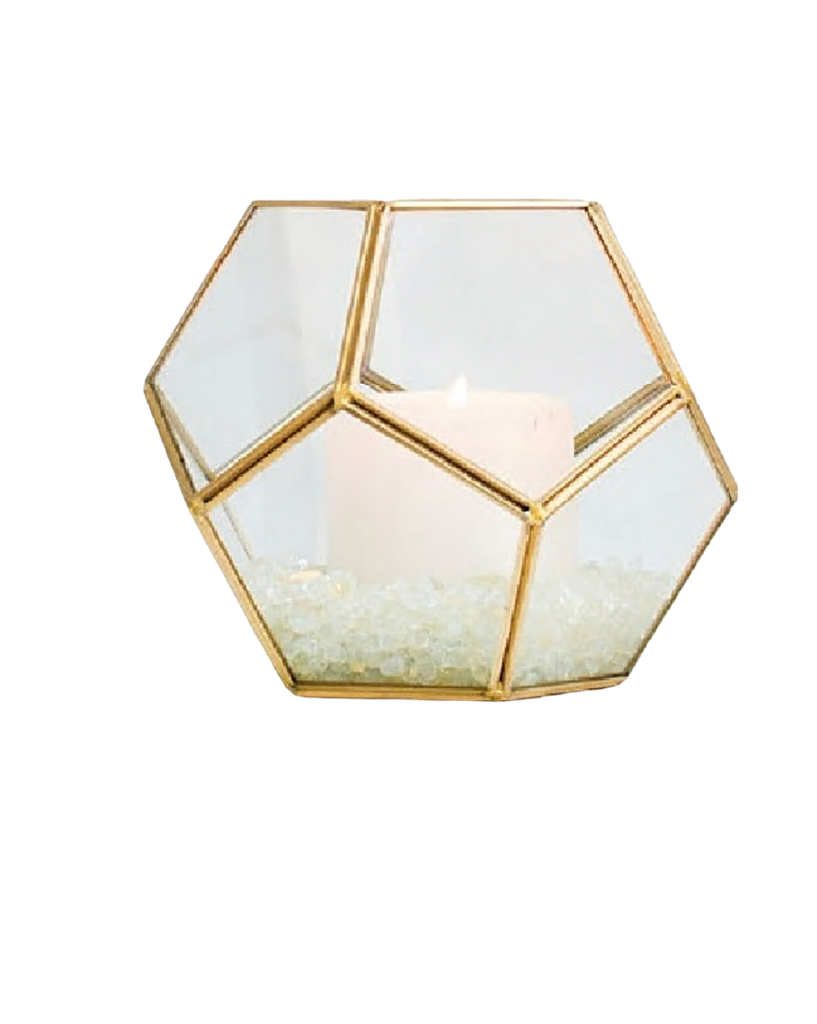 HEXAGONAL CANDLE HOLDER CRYSTAL CLEAR 7.5 X 7.5