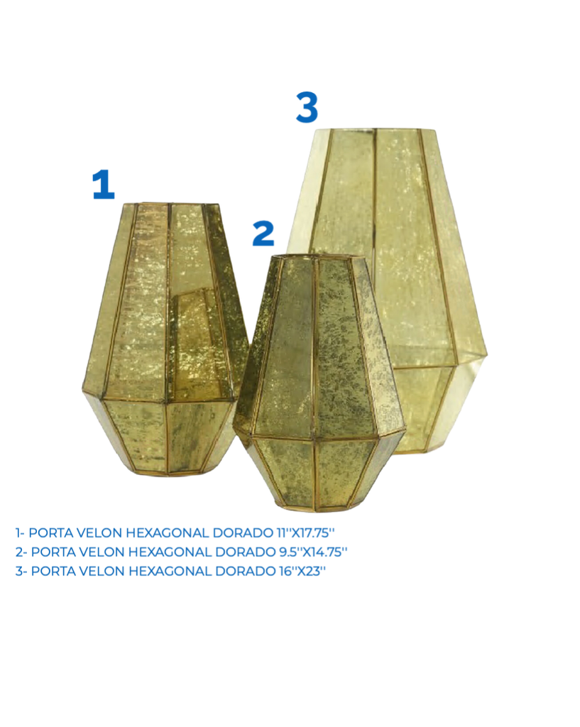 HEXAGONAL CANDLE HOLDER GOLD 11 X 17.75