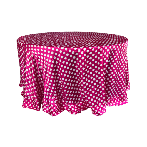 MANTEL FUCSIA CON LUNARES BLANCOS