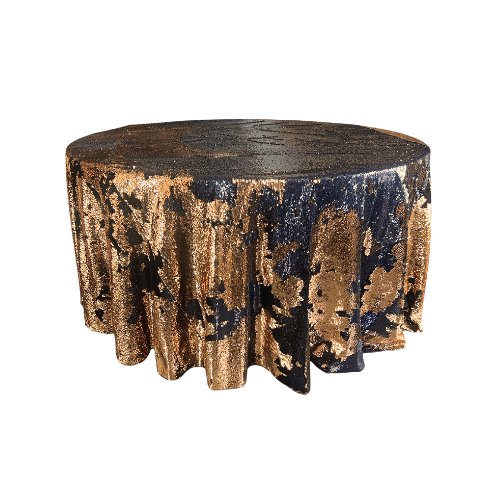 MANTEL LENTEJUELAS DOS TONOS AZUL-DORADO REDONDO