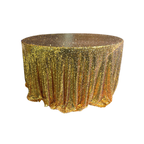 MANTEL LENTEJUELAS DORADO REDONDO 120''