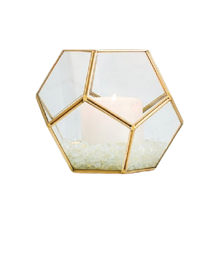 HEXAGONAL CANDLE HOLDER CRYSTAL CLEAR 7.5 X 7.5