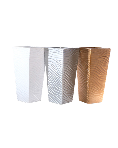 MACETERO EN FIBRA TALLADO PLATEADO